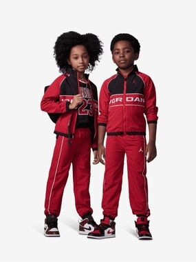 red and black Jordan Brand windbreaker piping tracksuit